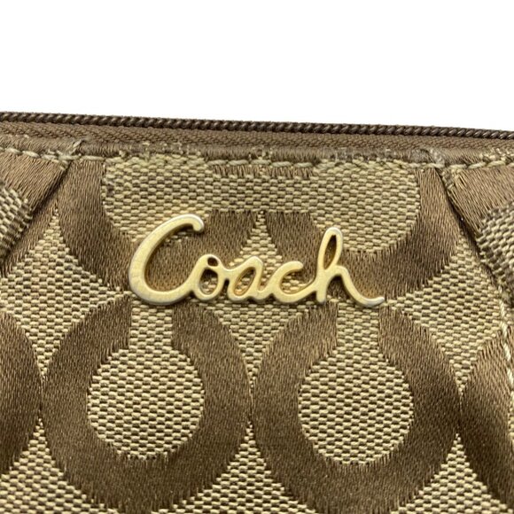 Coach Signature Metallic Bronze Gold Logo Monogram Clutch Wristlet 7" x 5" FLAWS - Picture 2 of 6